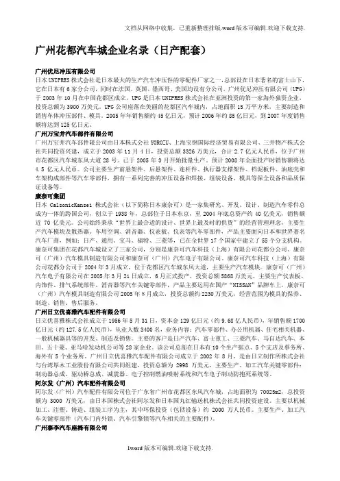 广州花都汽车城企业名录日产配套