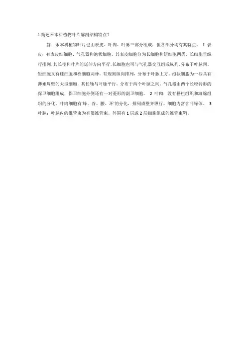 简述禾本科植物叶片解剖结构特点