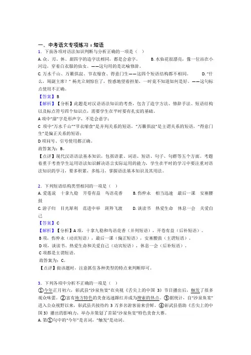 中考 语文 短语专项训练及答案