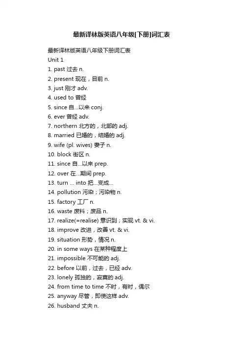 最新译林版英语八年级[下册]词汇表