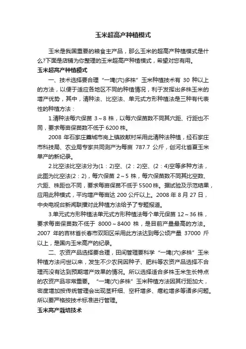 玉米超高产种植模式
