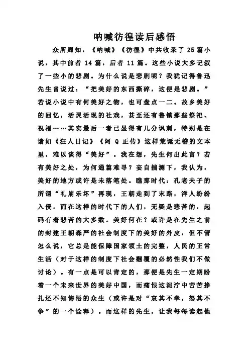 呐喊彷徨300字读后感悟