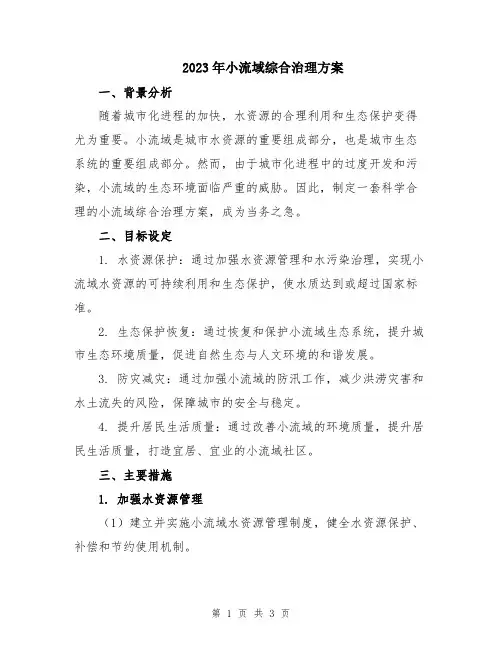 2023年小流域综合治理方案