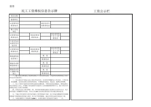 民工工资维权信息告示牌(张贴大门口)