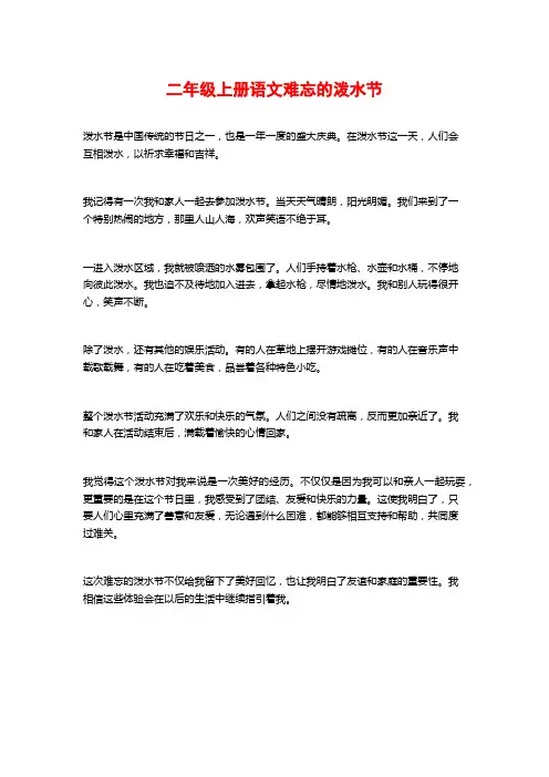 二年级上册语文难忘的泼水节