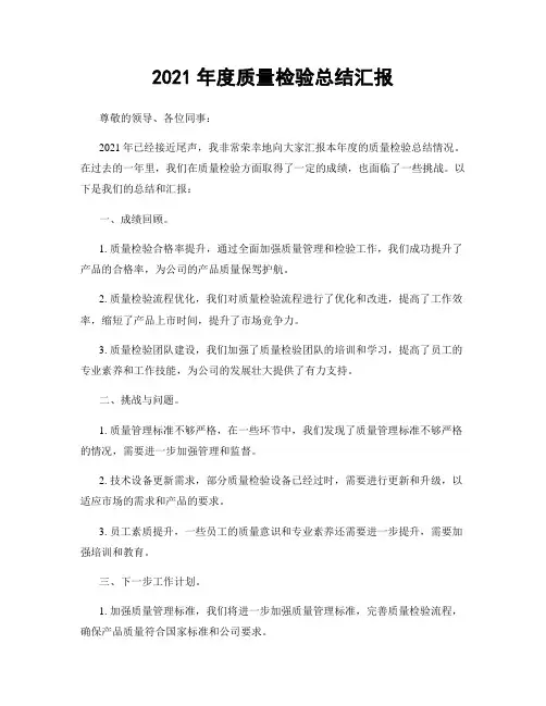 2021年度质量检验总结汇报