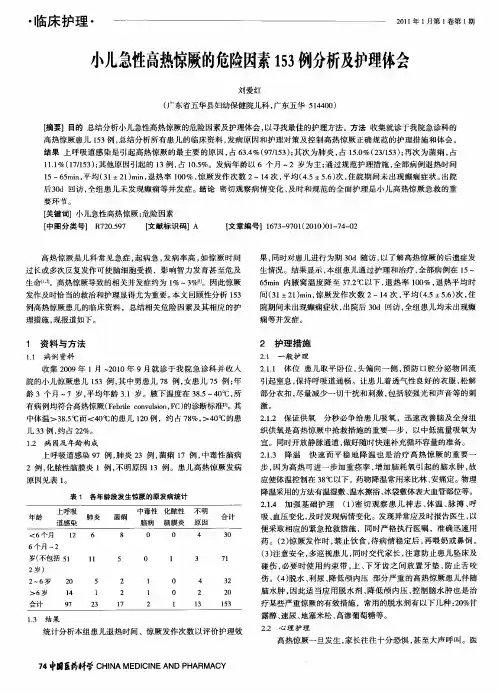 小儿急性高热惊厥的危险因素153例分析及护理体会