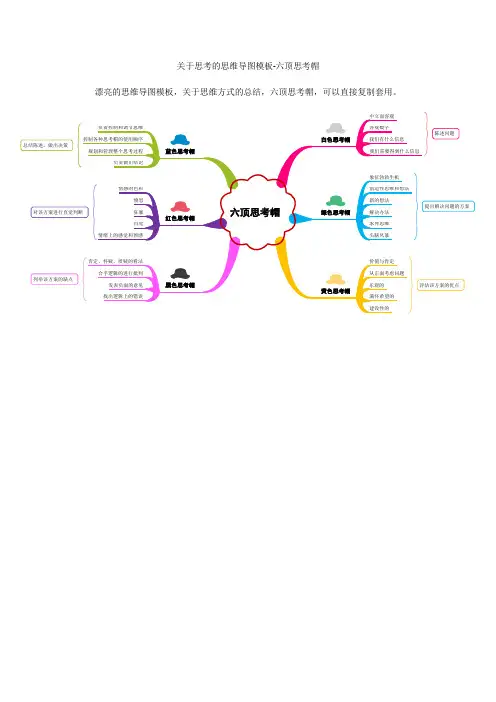 关于思考的思维导图模板-六顶思考帽