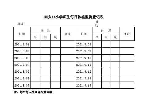 开学前体温日登记表