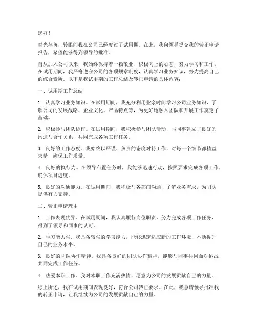 高层转正申请报告