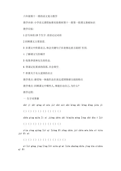 最新六年级第十一册的语文复习教学(精品)
