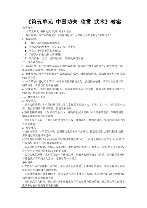 《第五单元中国功夫欣赏武术》教案