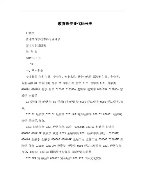 教育部专业代码分类