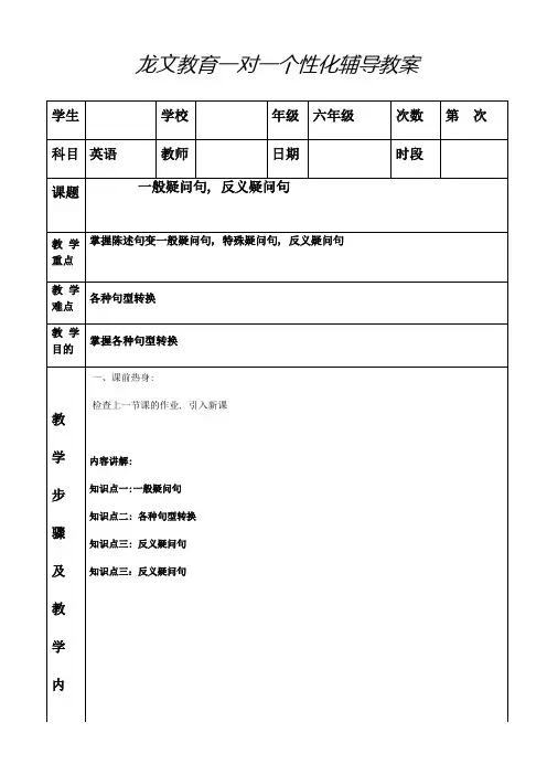 2023年广州英语小升初一般疑问句反义疑问句选择疑问句