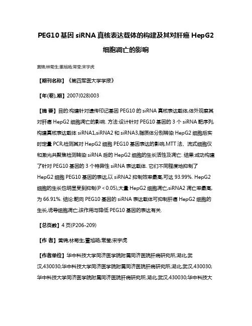 PEG10基因siRNA真核表达载体的构建及其对肝癌HepG2细胞凋亡的影响
