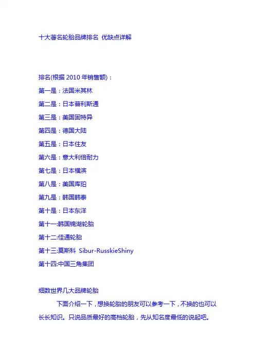 十大著名轮胎品牌排名 优缺点详解1