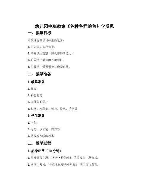 幼儿园中班教案《各种各样的鱼》含反思
