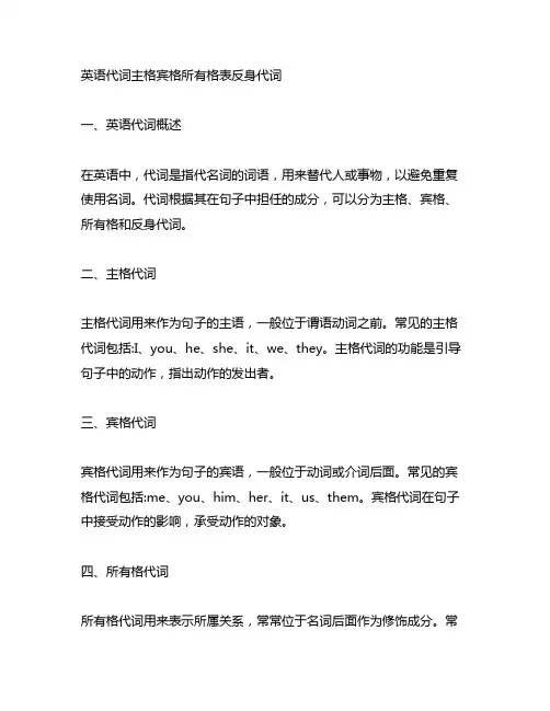 英语代词主格宾格所有格表反身代词