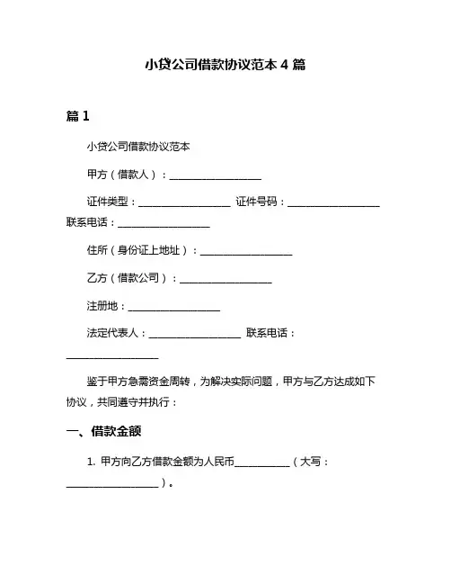 小贷公司借款协议范本4篇