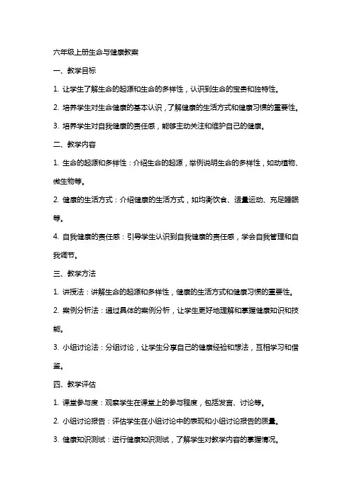 六年级上册生命与健康教案