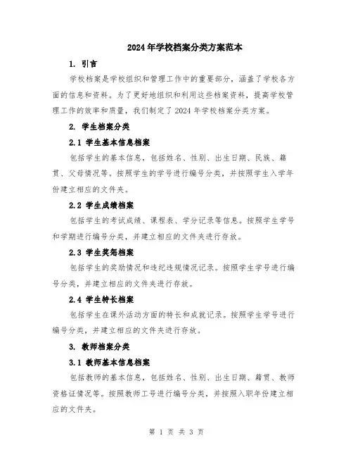 2024年学校档案分类方案范本