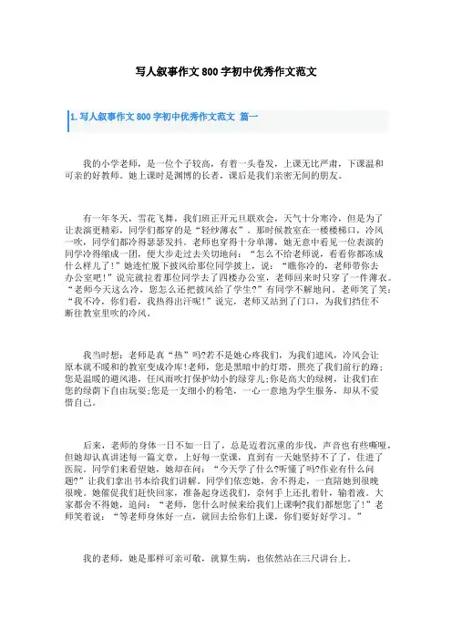 写人叙事作文800字初中优秀作文范文