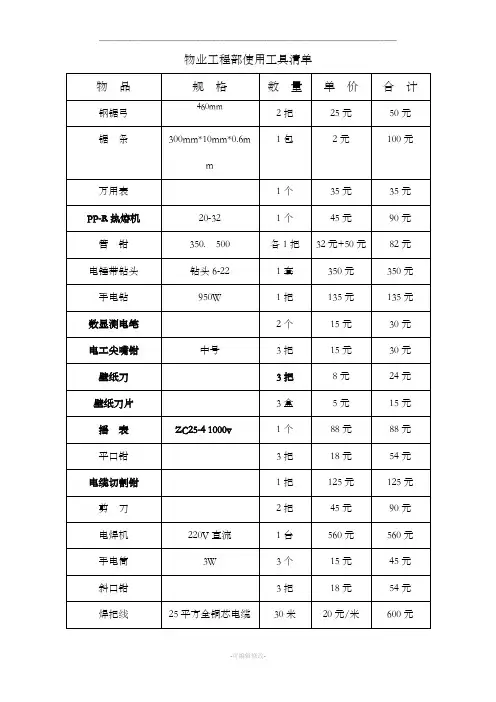 物业工程维修使用工具清单