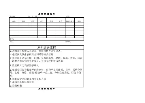 原材料进出厂单及操作流程