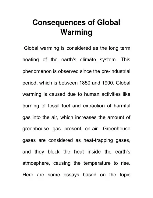 全球变暖的后果 Consequences of Global Warming 英语作文