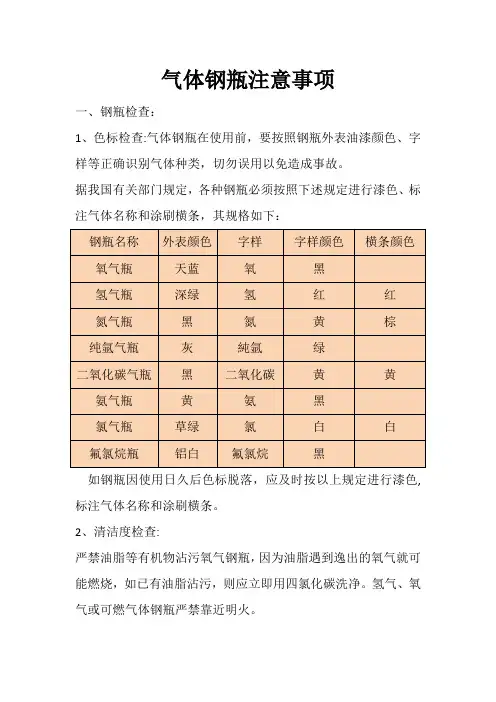 气体钢瓶使用注意事项及管理制度