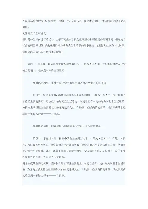 人生的六个理财阶段