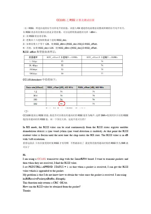 CC1101之RSSI计算及测试结果