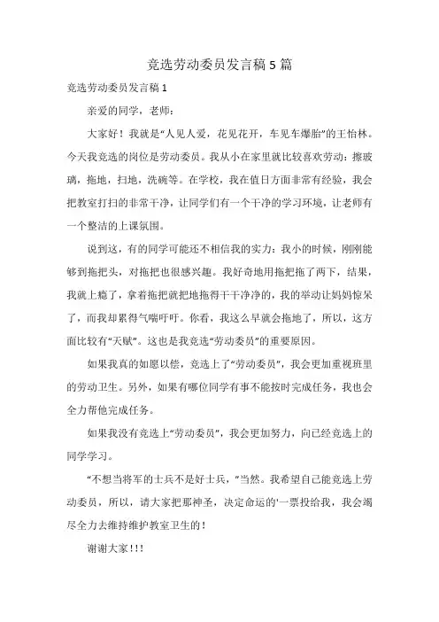 竞选劳动委员发言稿5篇