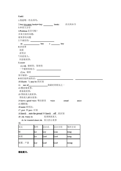 牛津译林版八年级上Unit 1--- Unit 4知识点总结