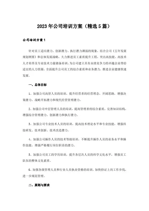 2023年公司培训方案(精选5篇)