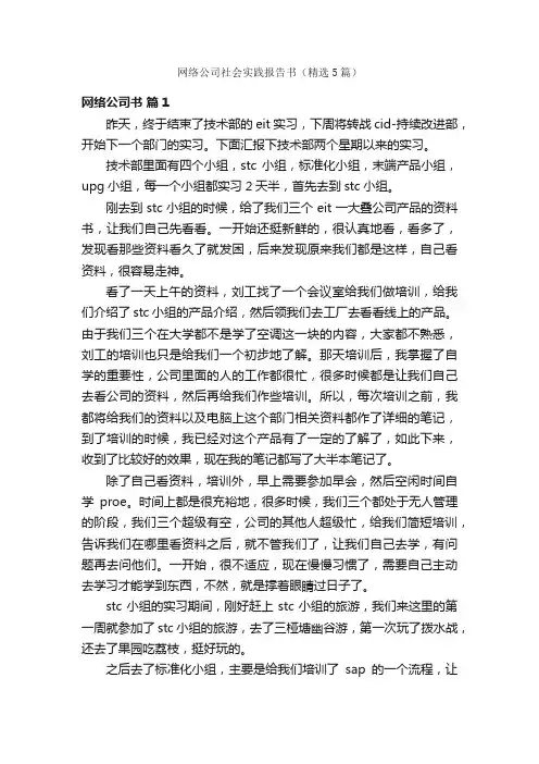 网络公司社会实践报告书（精选5篇）
