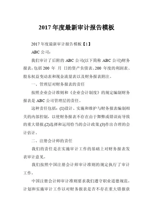 2017年度最新审计报告模板