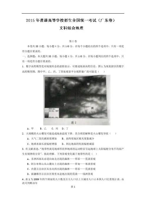 2015年高考真题——文科综合(广东卷)