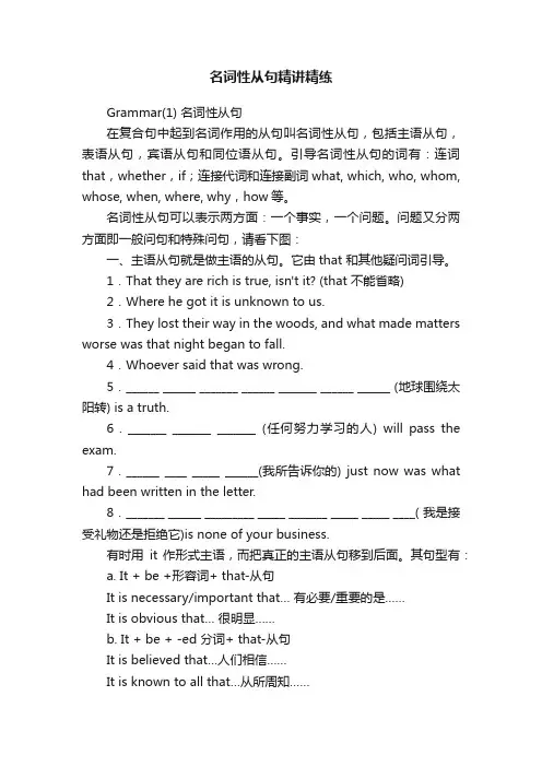 名词性从句精讲精练