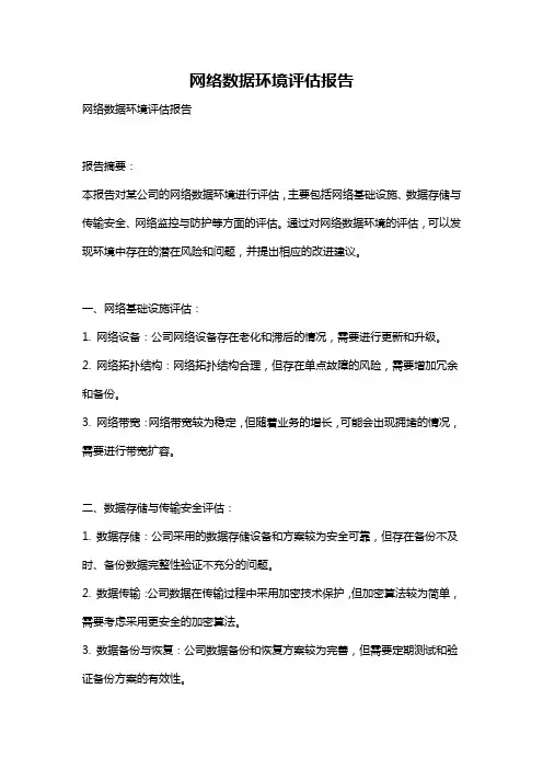 网络数据环境评估报告
