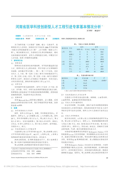 河南省医学科技创新型人才工程引进专家基本情况分析