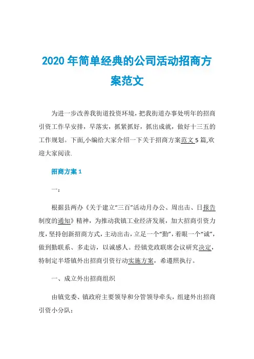 2020年简单经典的公司活动招商方案范文