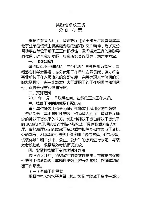 事业单位奖励性绩效工资分配方案及考核办法(未修改完)