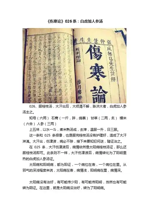 《伤寒论》026条：白虎加人参汤