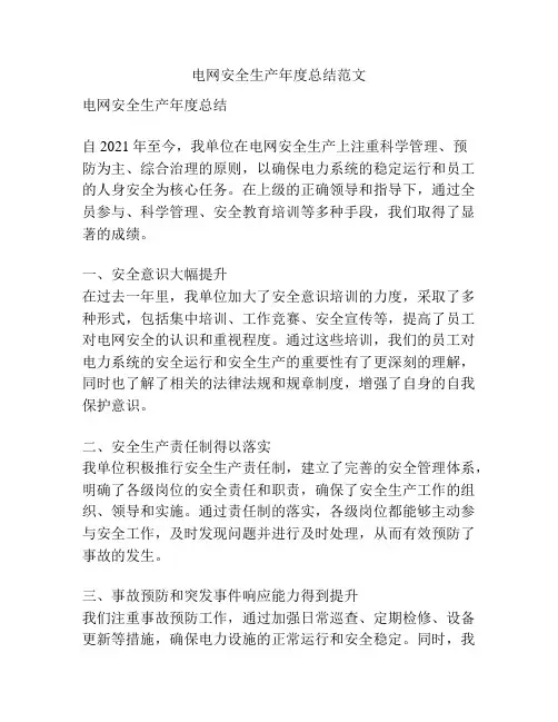 电网安全生产年度总结范文