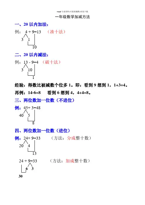 一年级数学加减方法
