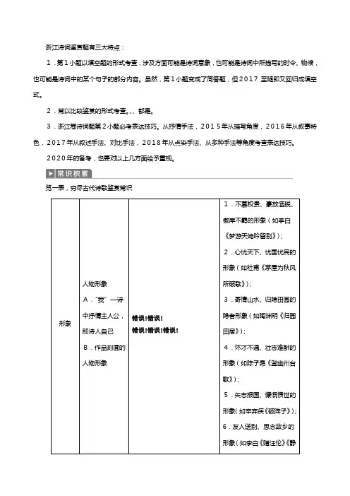 浙江省高三语文二轮复习第板块专题二古代诗歌阅读教案