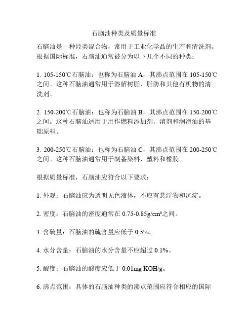 石脑油种类及质量标准