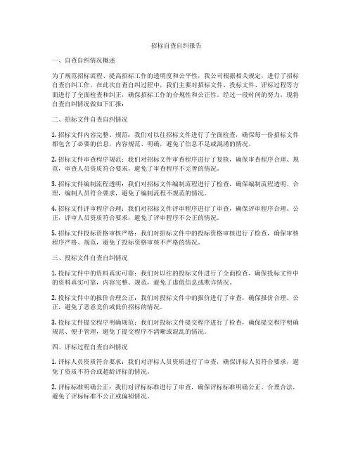 招标自查自纠报告