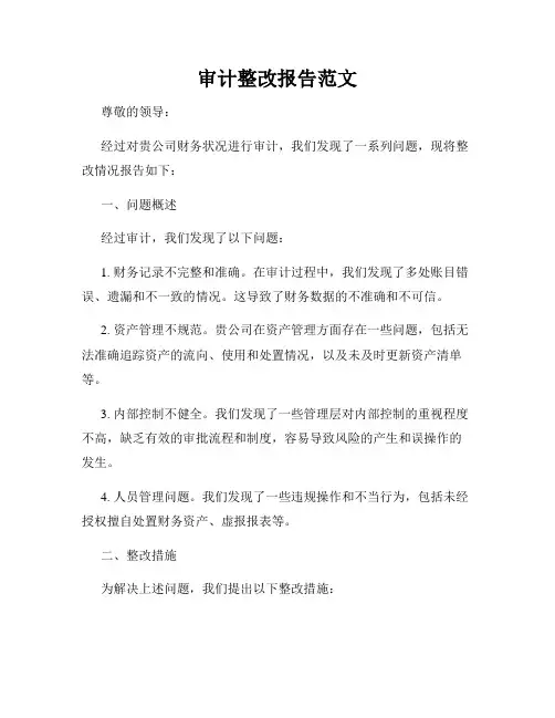 审计整改报告范文